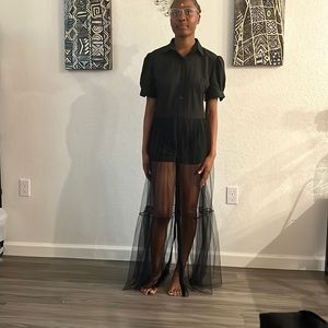 Black Mesh Bottom Dress Button Down New M